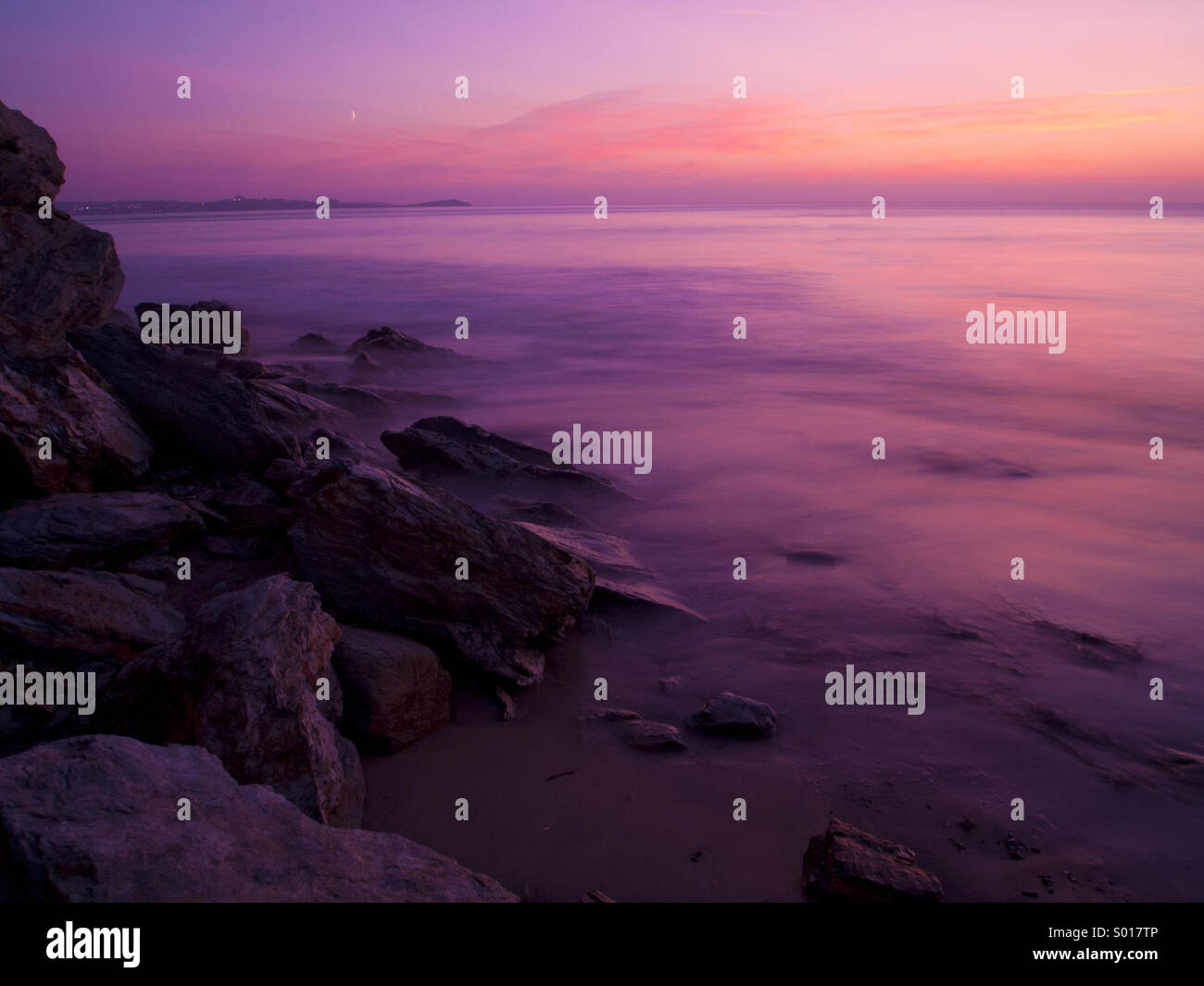 Watergate Bay at dusk Stock Photo Alamy