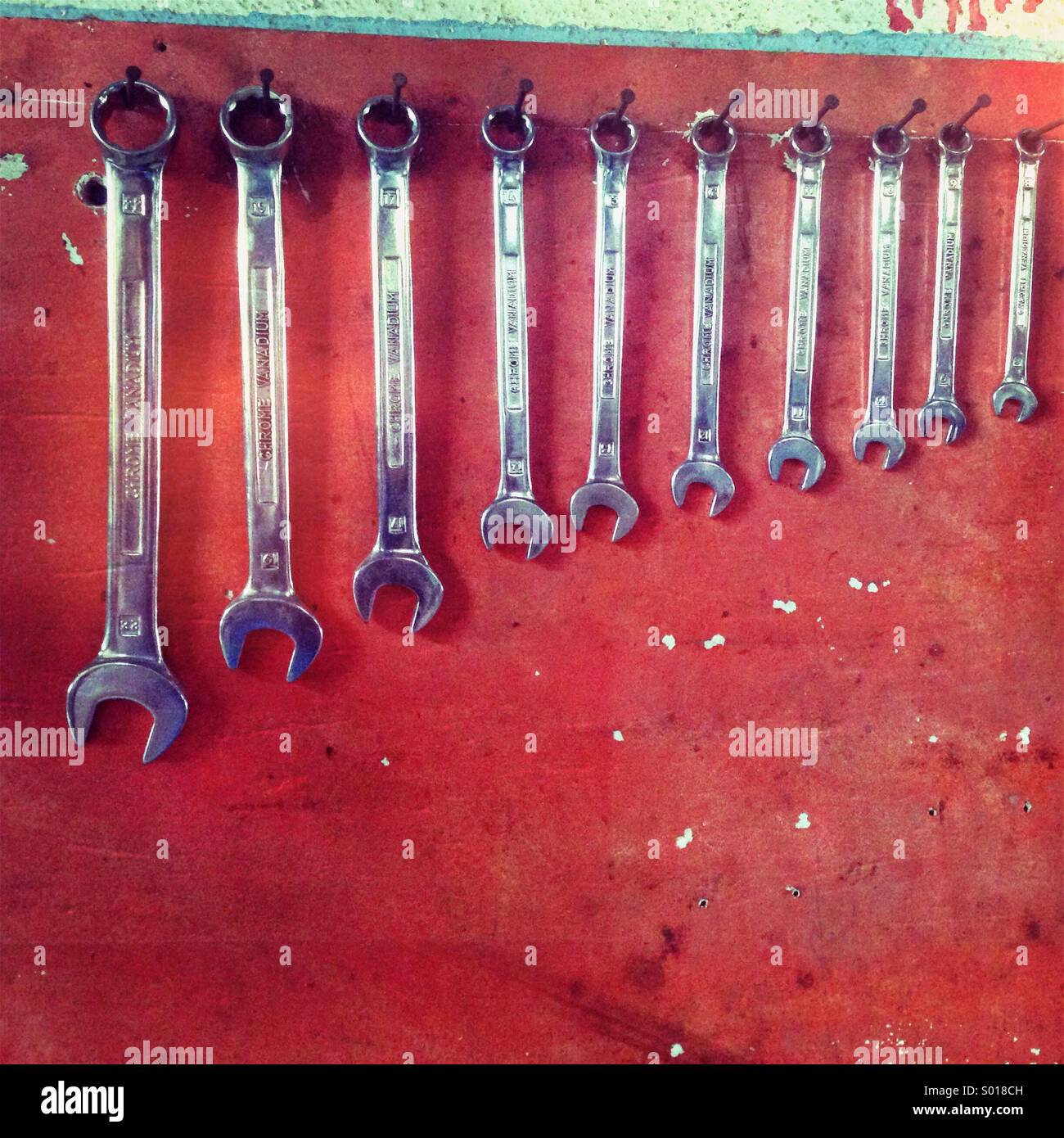 Wrenches on wall - Smartphone Captured Stock Image