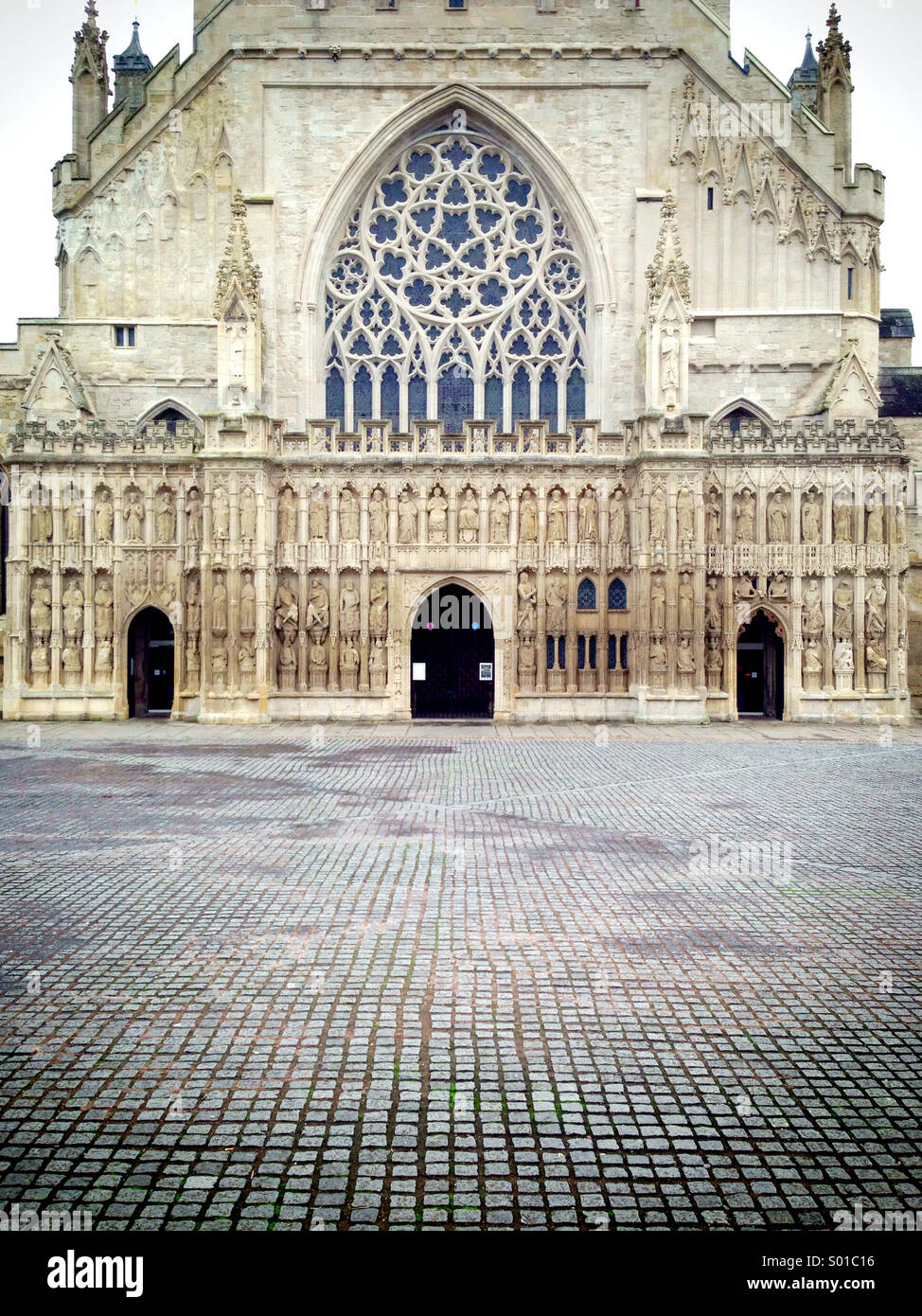 Front side of the Exeter Cathedral in Exeter, Devon, UK Stock Photo