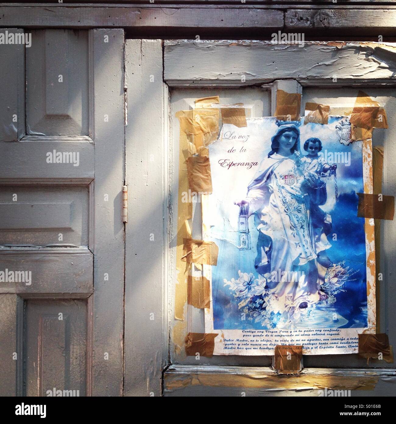 An image of the Virgen de la Esperanza  decorate a wall in Colonia Roma, Mexico City, Mexico - Smartphone Captured Stock Image
