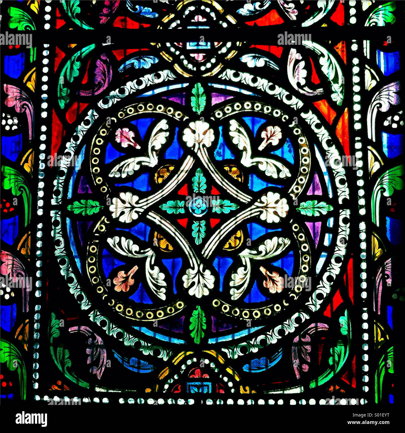 Stained glass window in chapel, Wales Stock Photo - Alamy