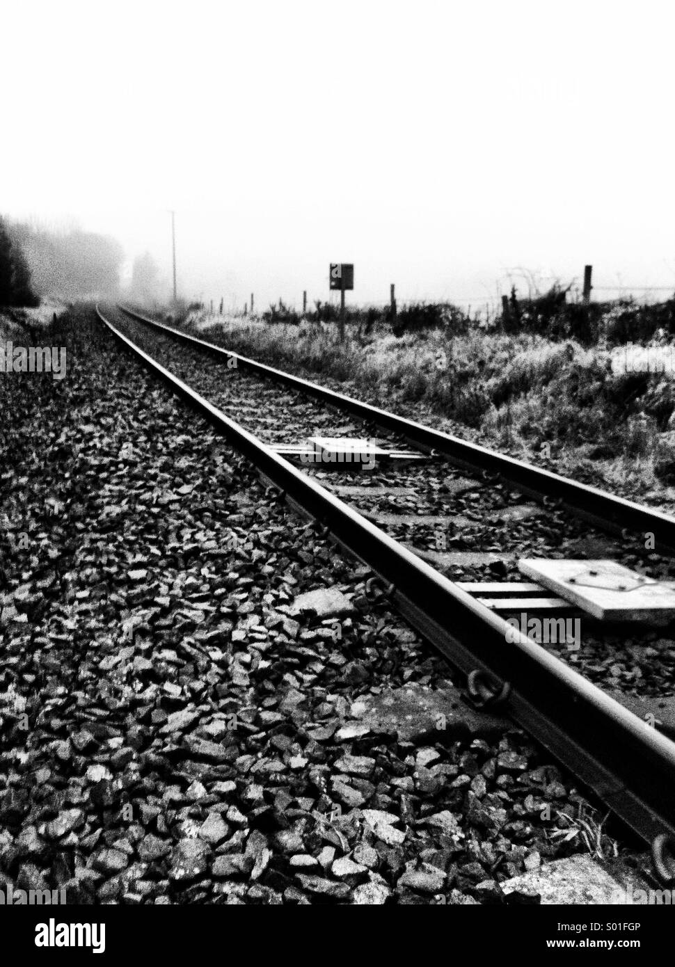 Railway track (black & white) Stock Photo