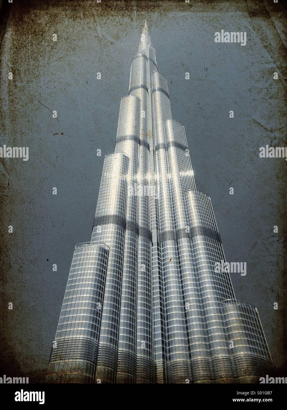 Burj Khalifa tower, world's tallest building, in Dubai United Arab Emirates - Smartphone Captured Stock Image