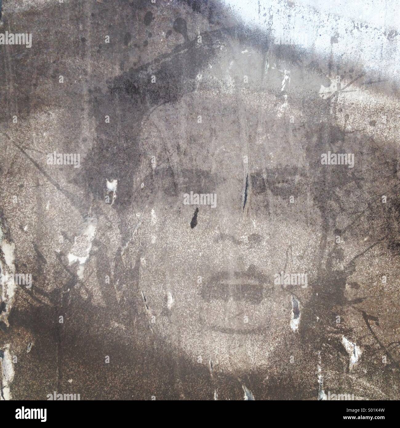 A graffiti of a man screaming decorate a wall in Coyoacan, Mexico City, Mexico - Smartphone Captured Stock Image