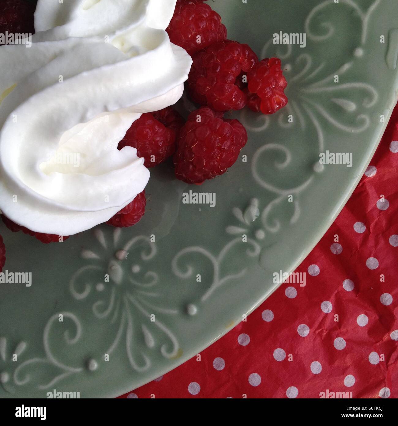 Raspberries and Whipped Cream Stock Photo