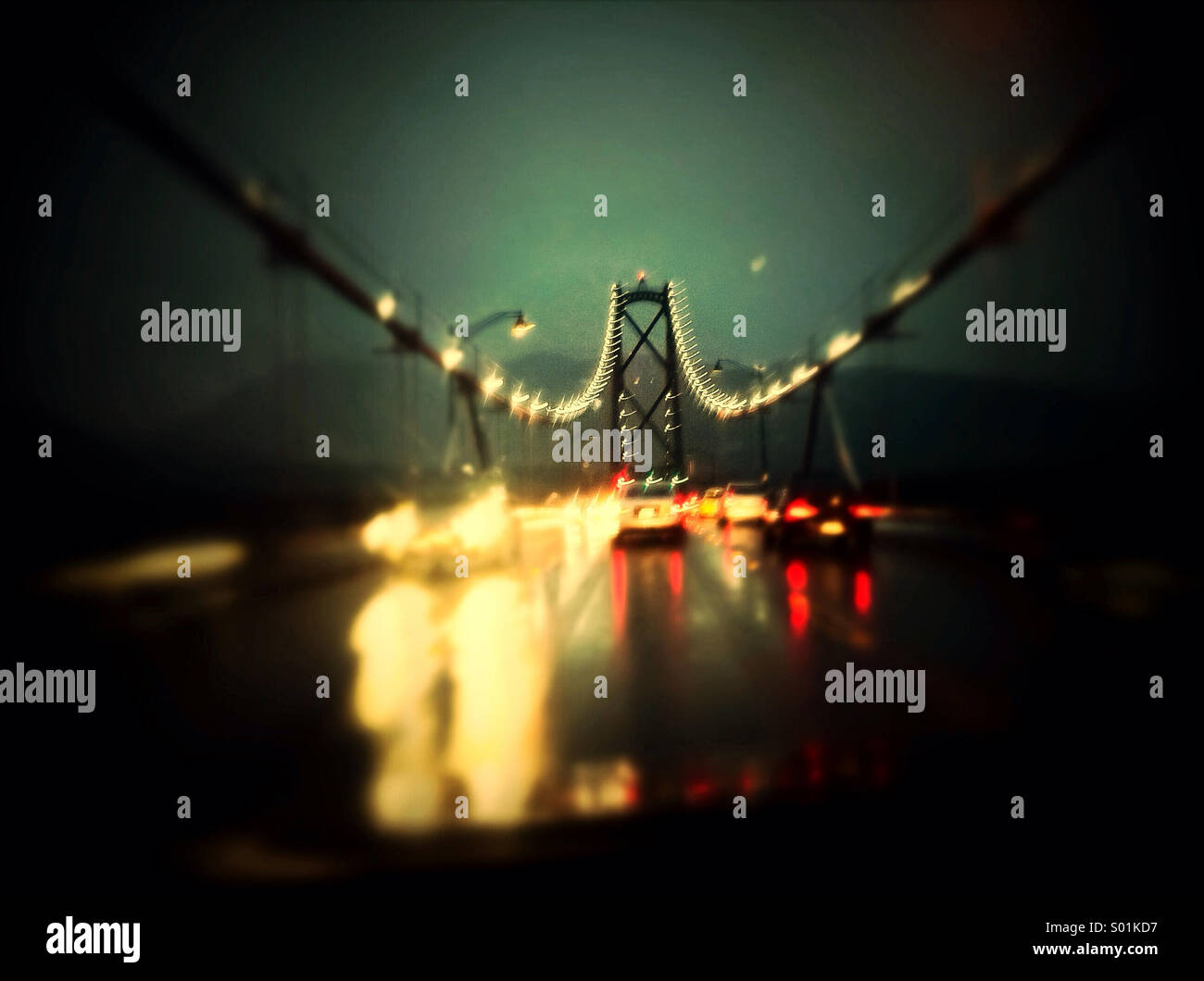 Heavy rainfall in rush hour traffic heading North on the Lions Gate