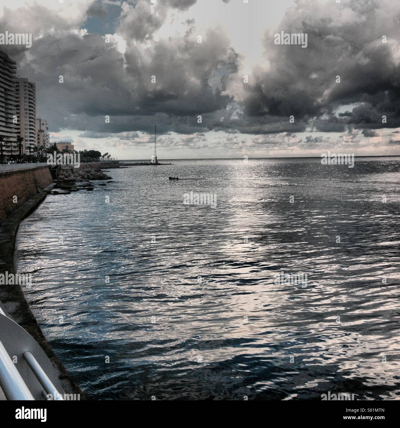 Morning shot for Beirut costal water front on the Mediterranean - Lebanon Middle East - Smartphone Captured Stock Image