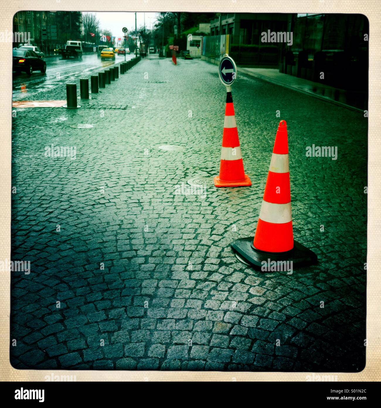 Traffic cones on the street Stock Photo