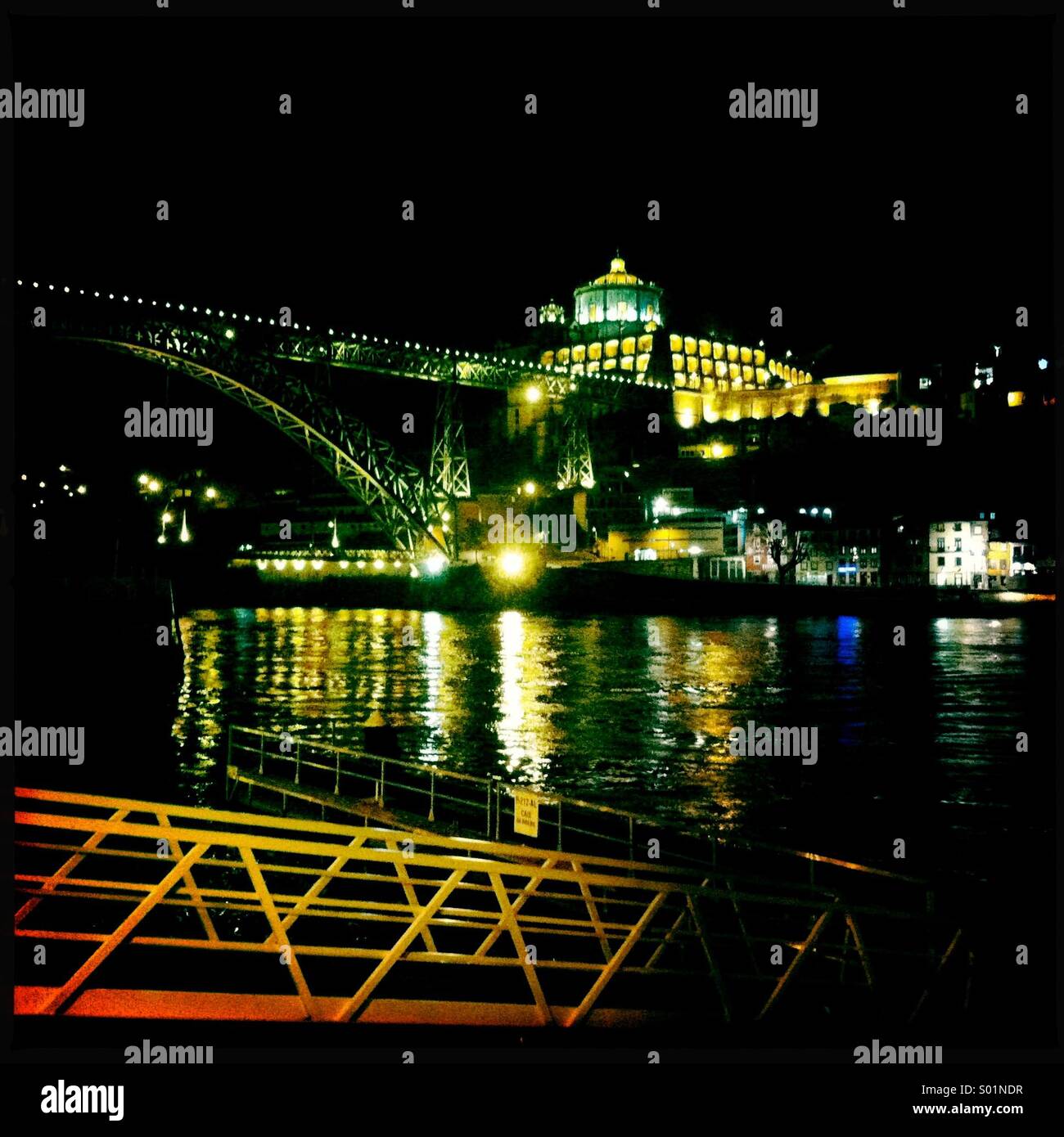 Bridge and river in Porto at night, Portugal Stock Photo