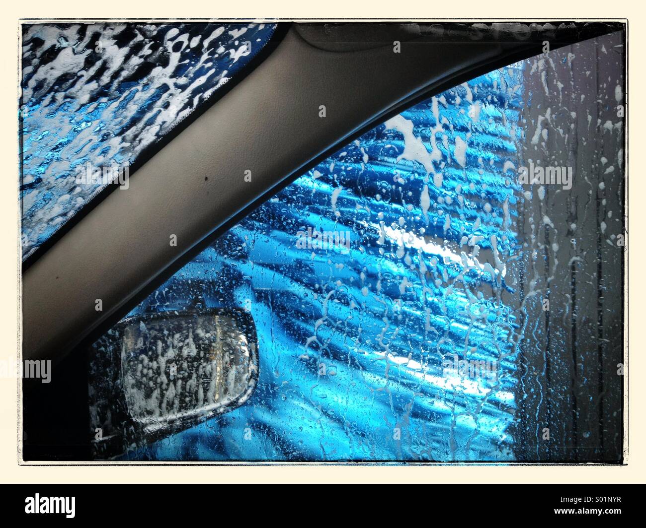 View through windows of car in car wash - Smartphone Captured Stock Image