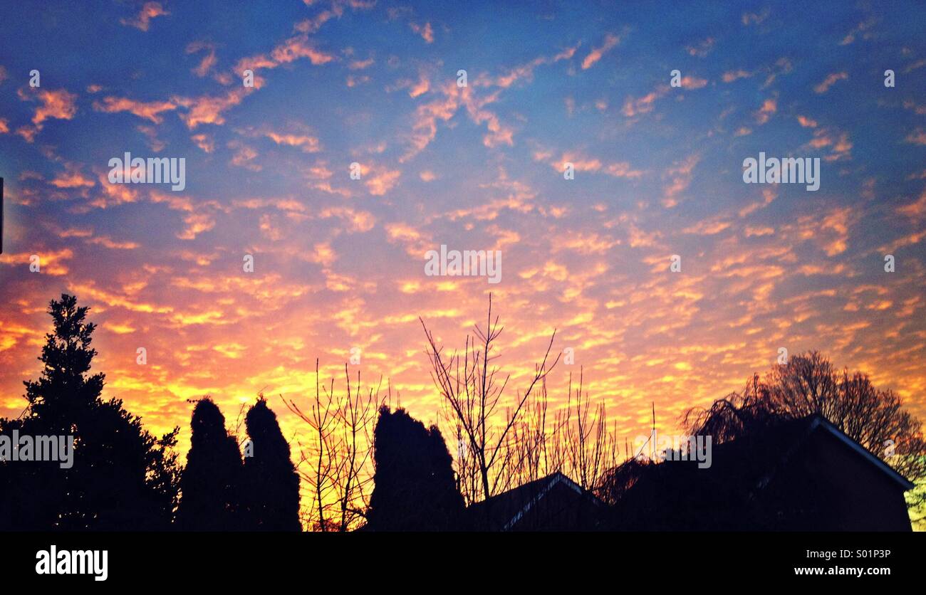 Red sky at night outside our front door Stock Photo