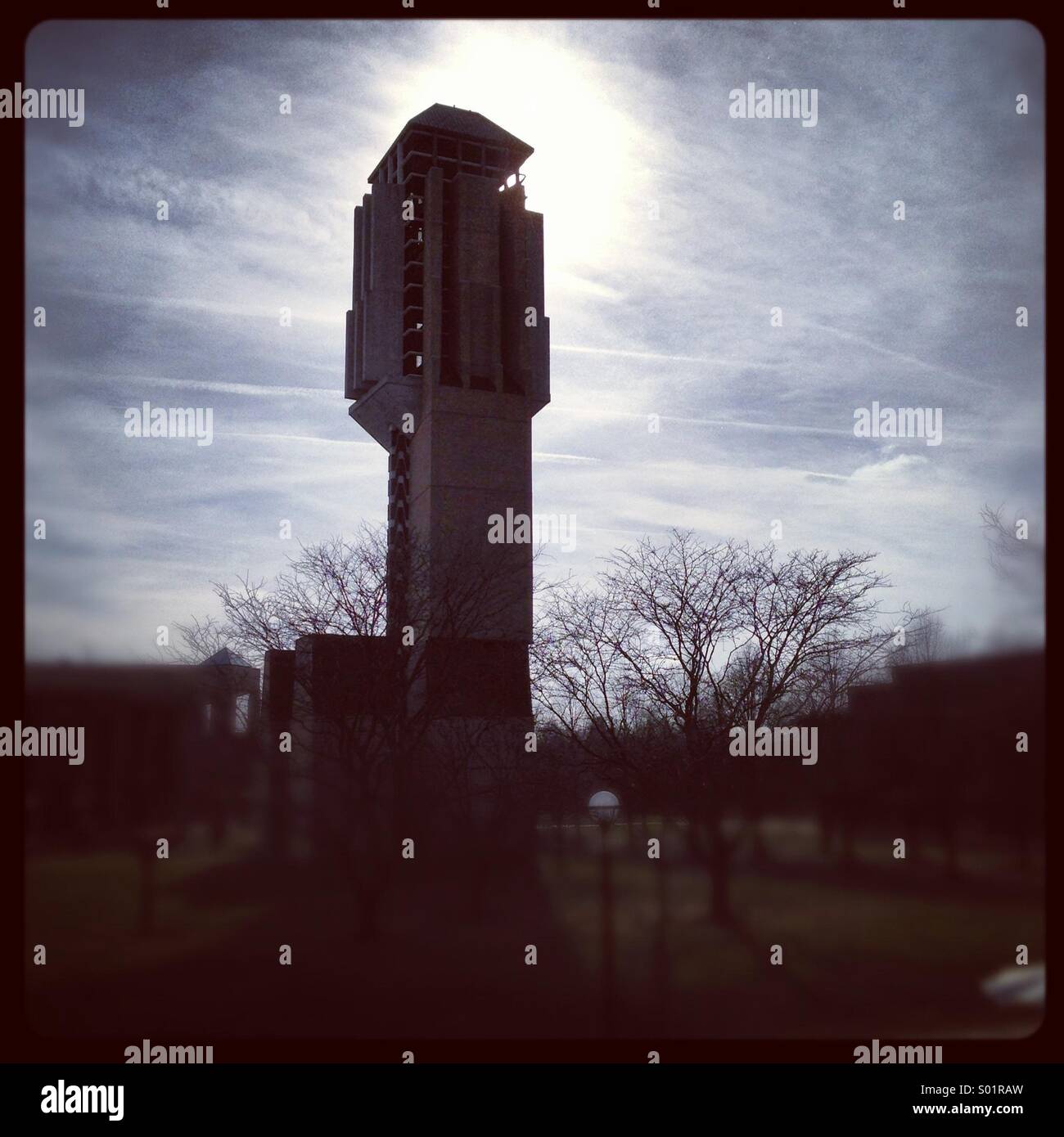 Bell Tower on the North Campus at the University of Michigan, Ann Arbor, Michigan, USA - Smartphone Captured Stock Image