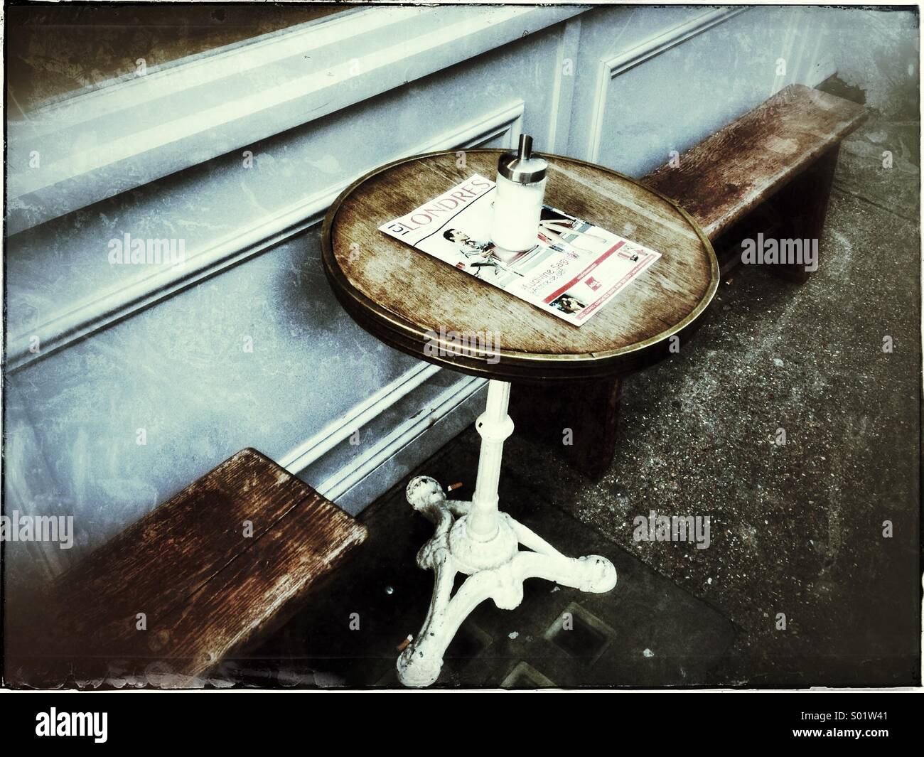 Rustic coffee table,Hoxton,london,England - Smartphone Captured Stock Image