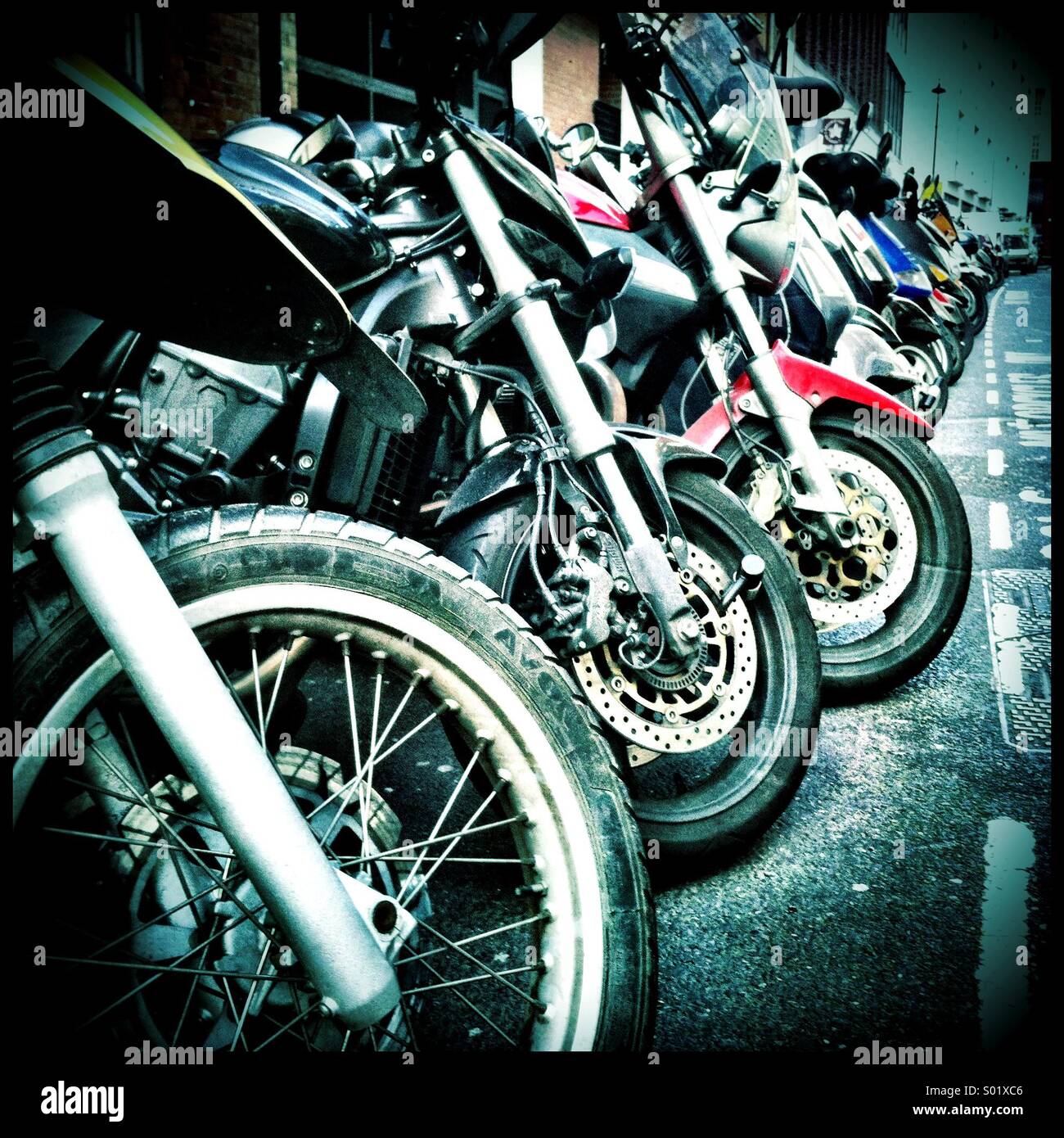 Motorcycles in a row - Smartphone Captured Stock Image