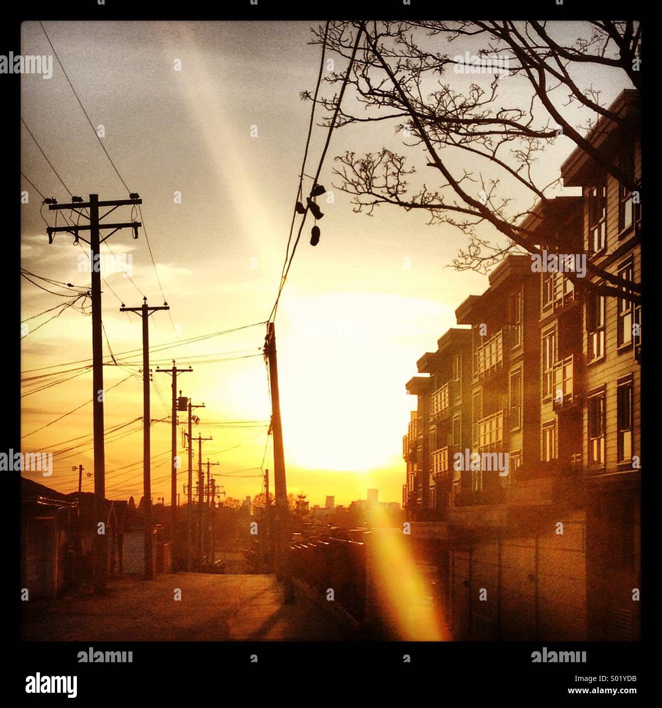Sunset in the city. Looking towards downtown from the East side (Vancouver). - Smartphone Captured Stock Image