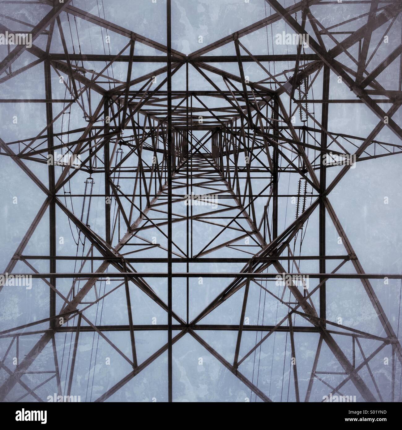 Low-angle shot of a electricity tower - Smartphone Captured Stock Image