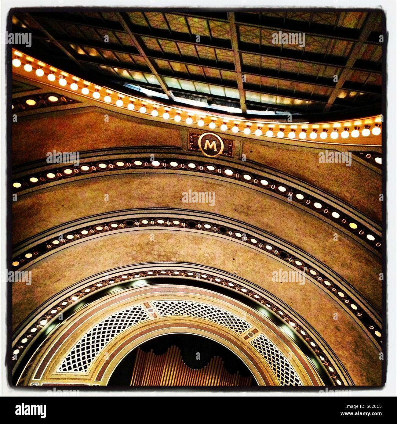 Proscenium arch and organ pipes at Hill Auditorium, University of Michigan, Ann Arbor, Michigan, USA - Smartphone Captured Stock Image