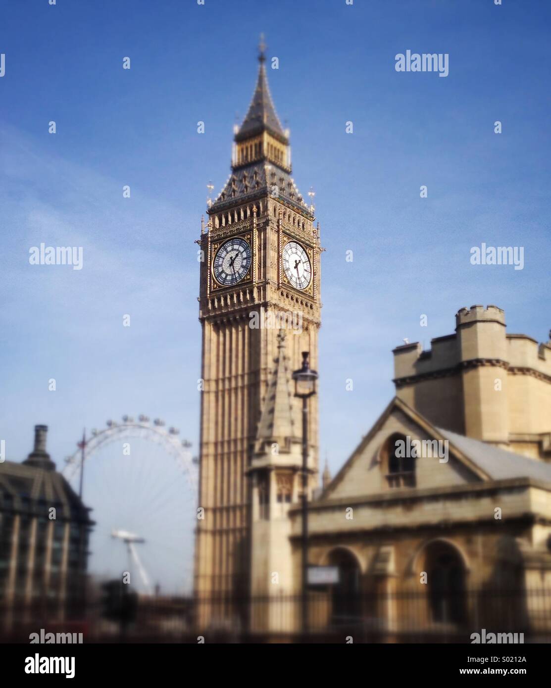 Big Ben and London Eye, with tilt-shift effect - Smartphone Captured Stock Image