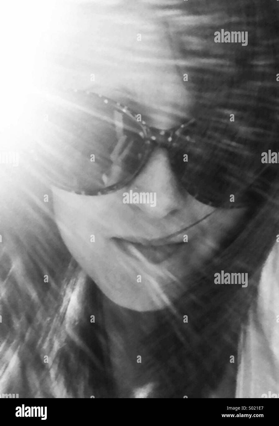 Woman in sunglasses (black & white) Stock Photo