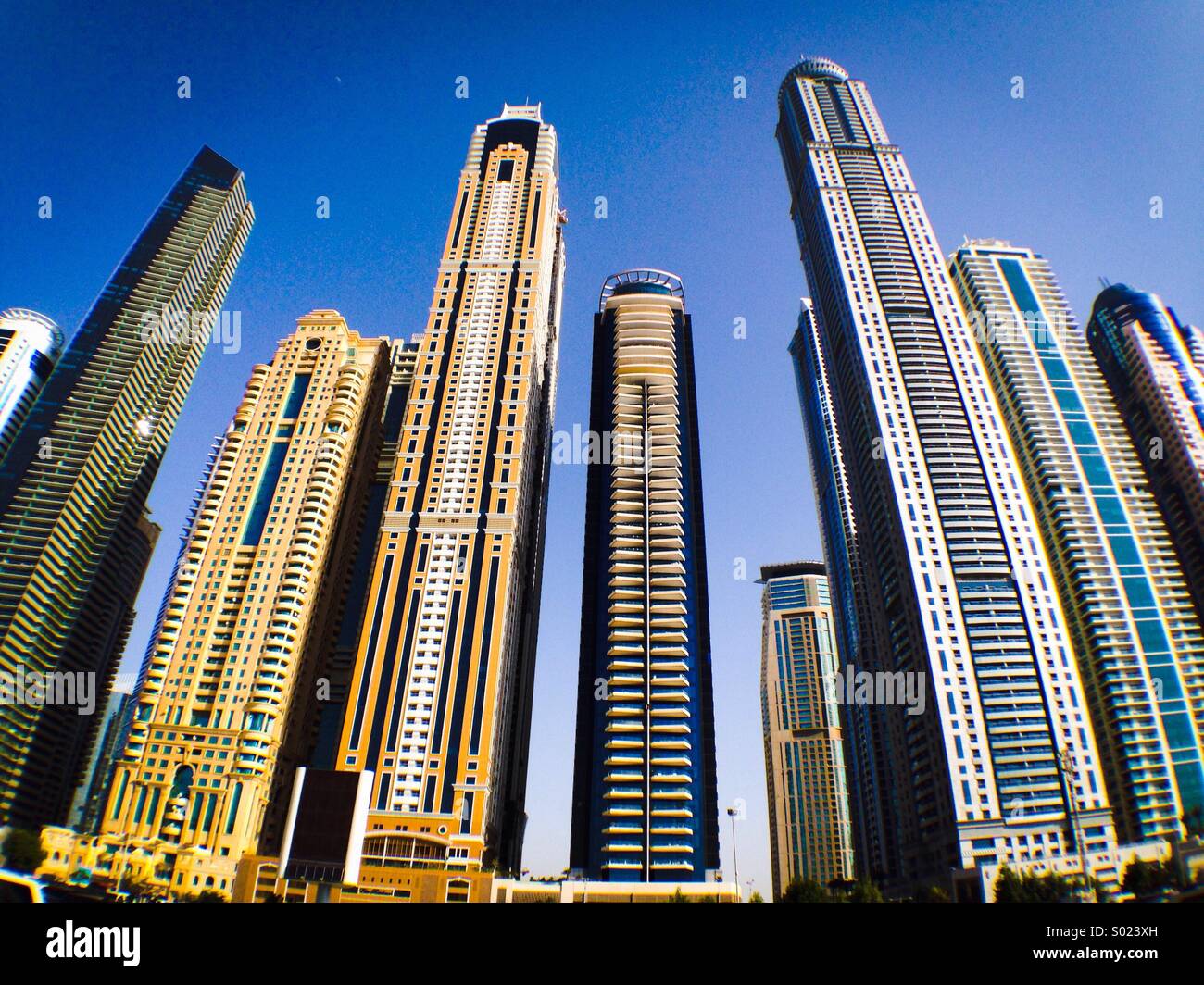 Modern skyline with skyscrapers in Dubai - Smartphone Captured Stock Image