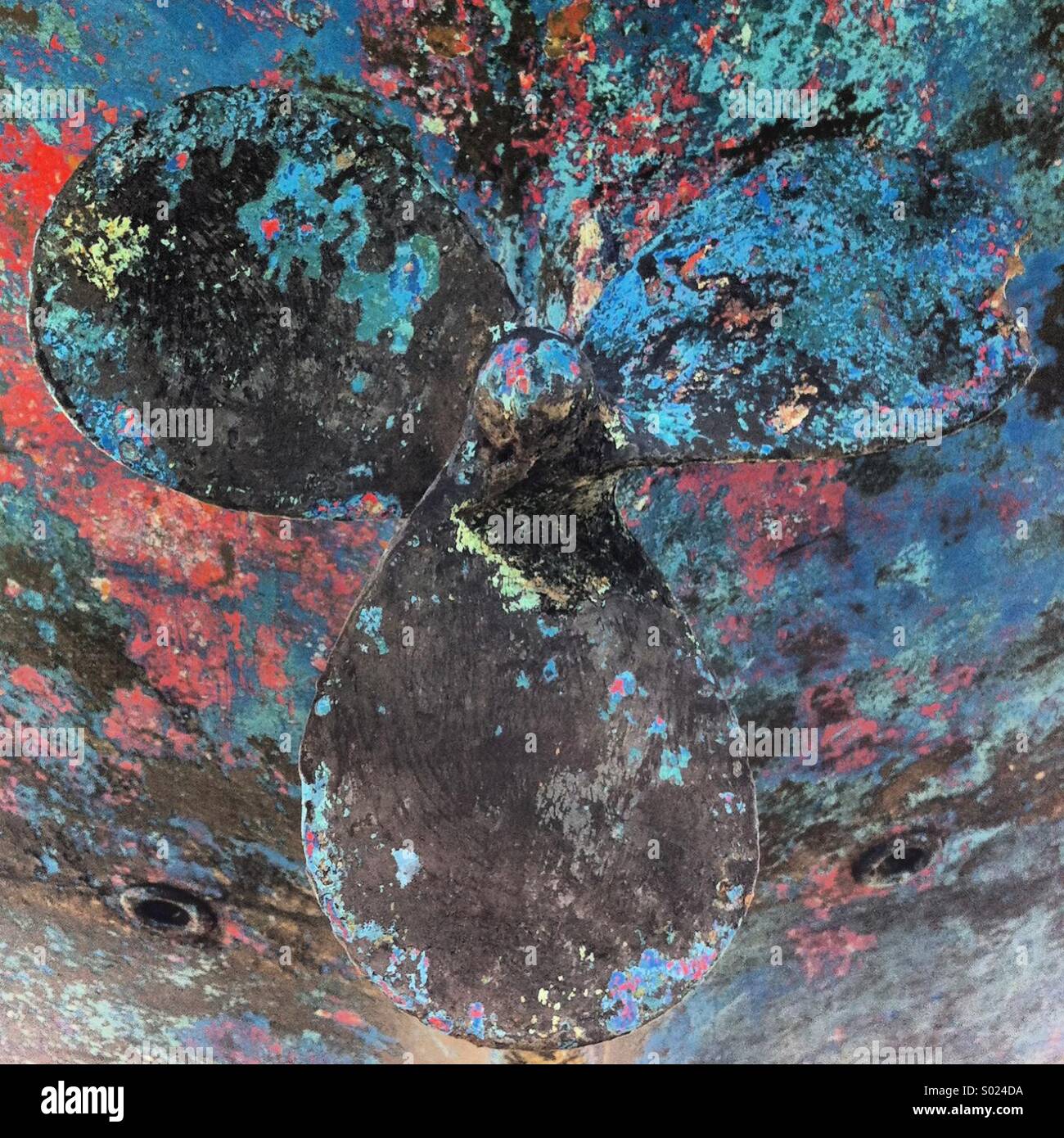 Rusting propeller against boat hull - Smartphone Captured Stock Image