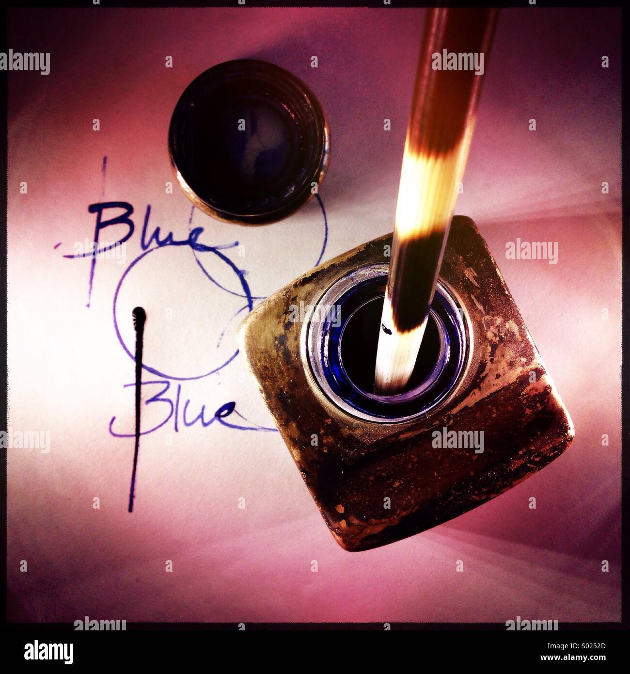 Blue ink box and stains - Smartphone Captured Stock Image