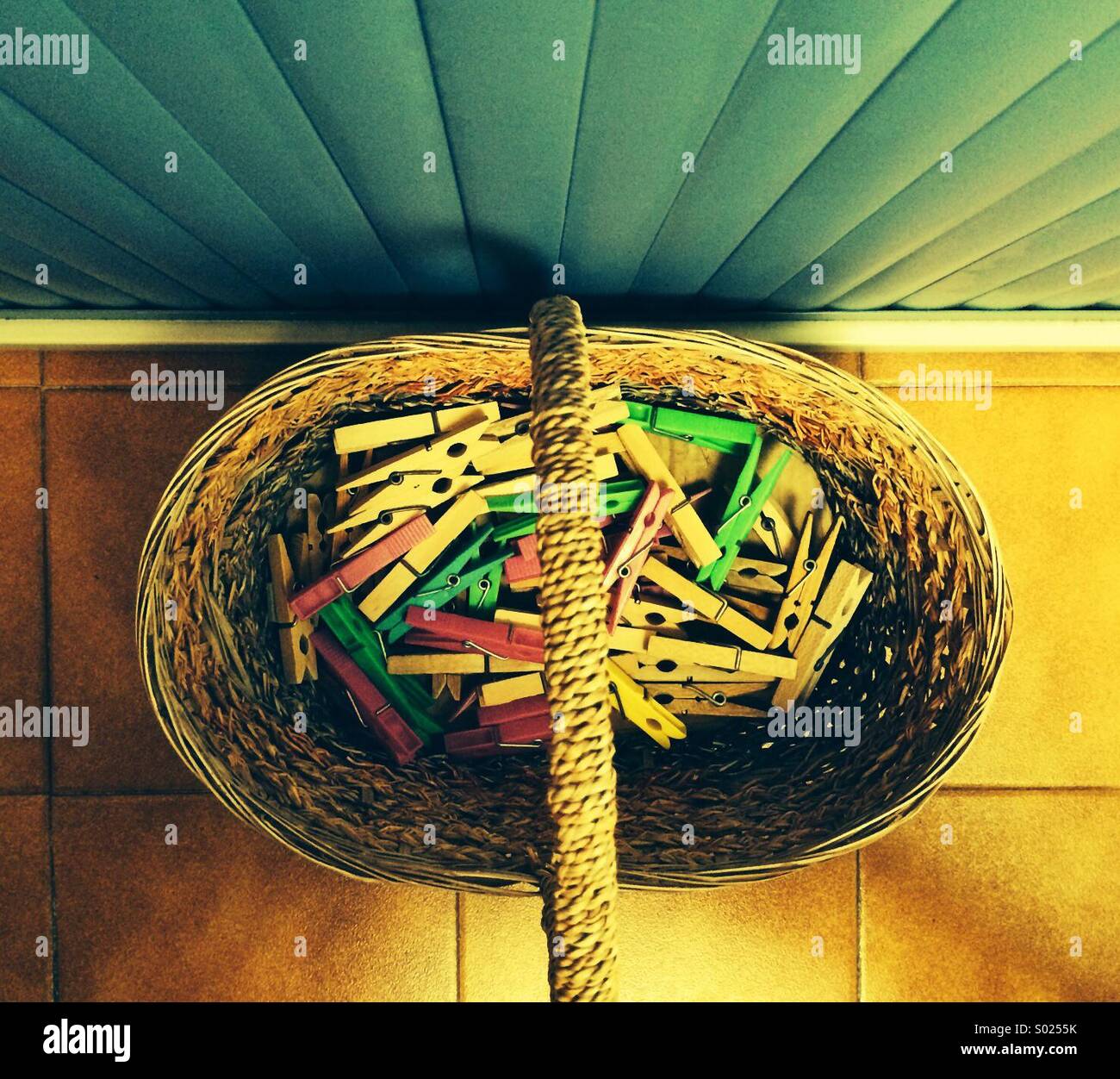 Clothes Pegs Basket Stock Photo Alamy