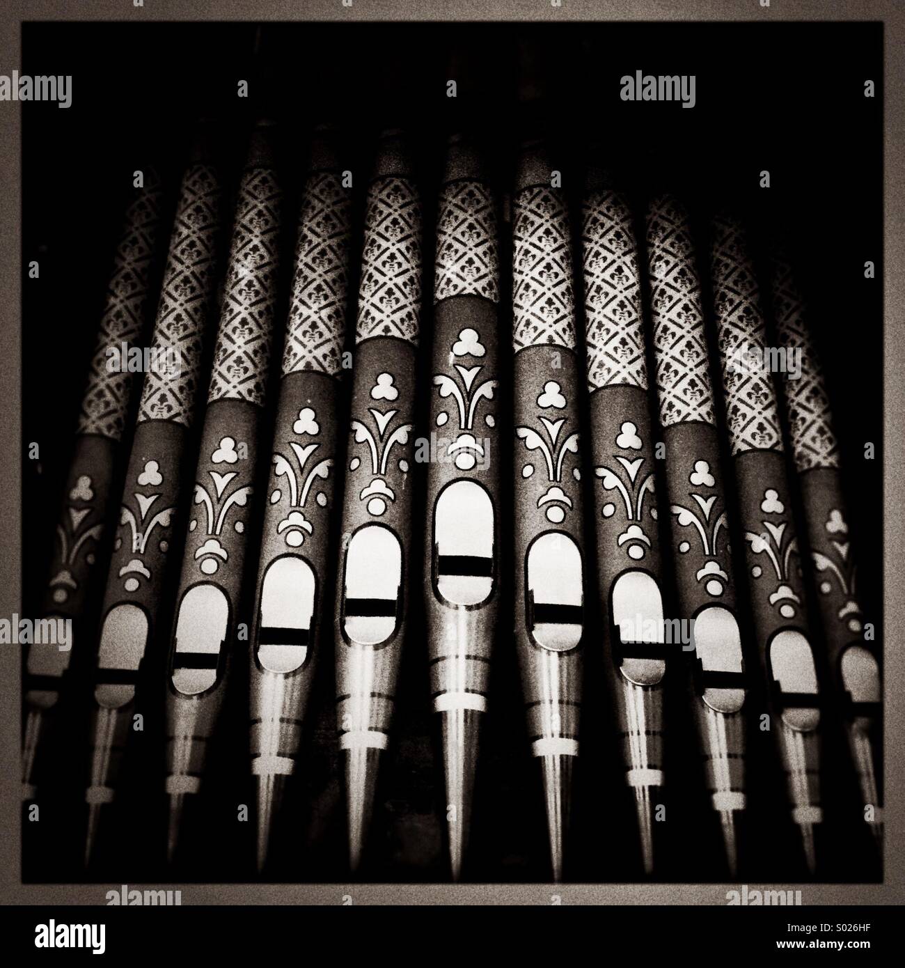 Church organ pipes (black & white) Stock Photo