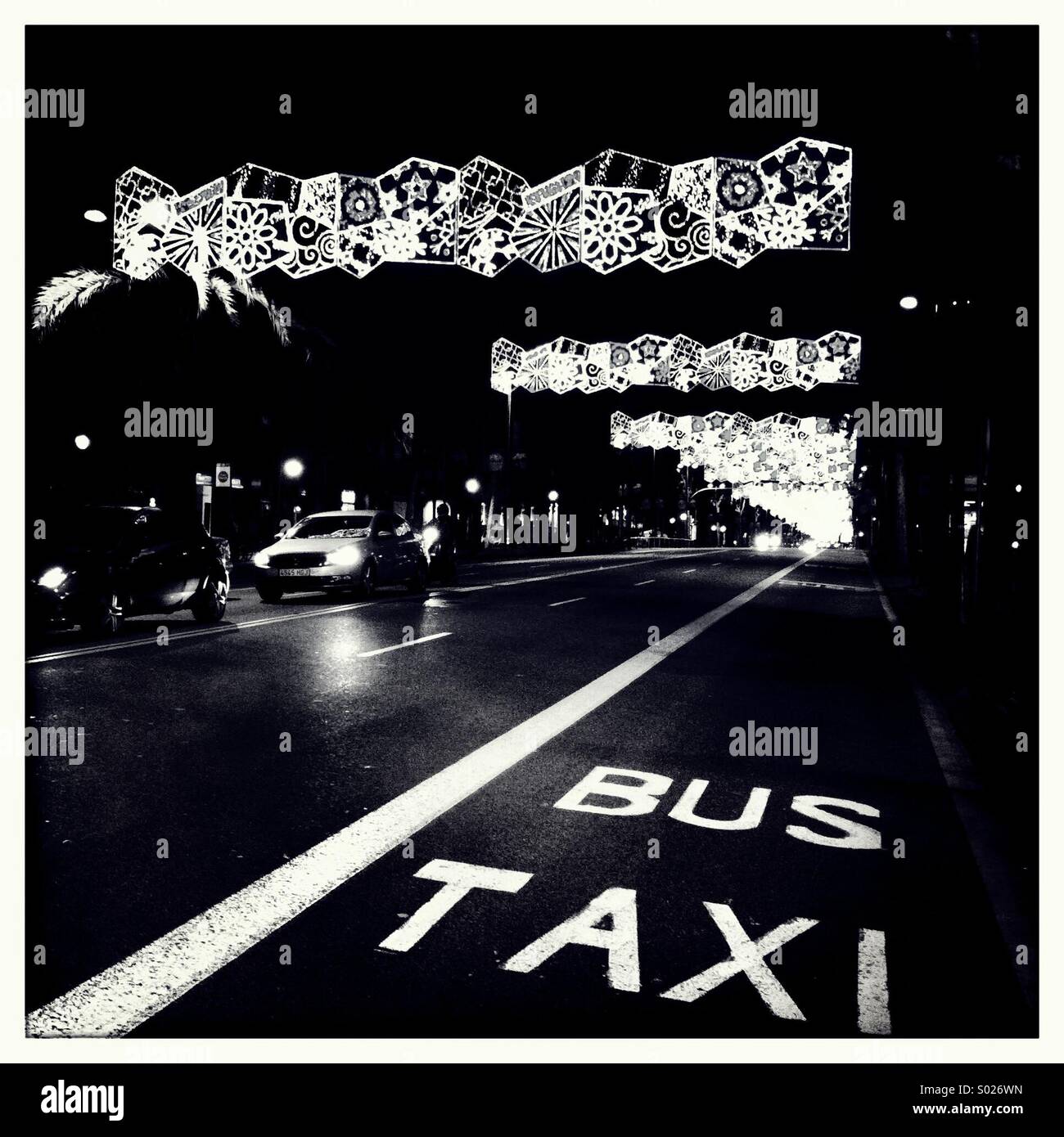 Taxi Bus Lane (black & white) Stock Photo