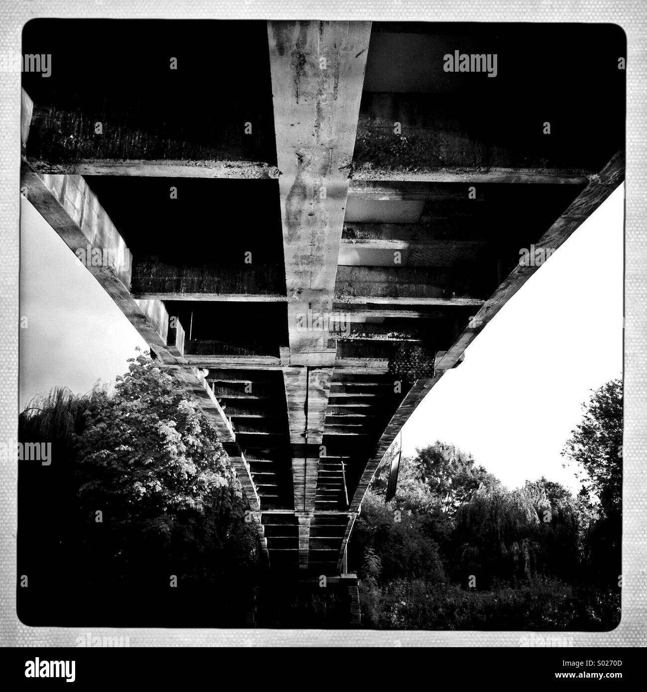 Beneath the bridge (black & white) Stock Photo