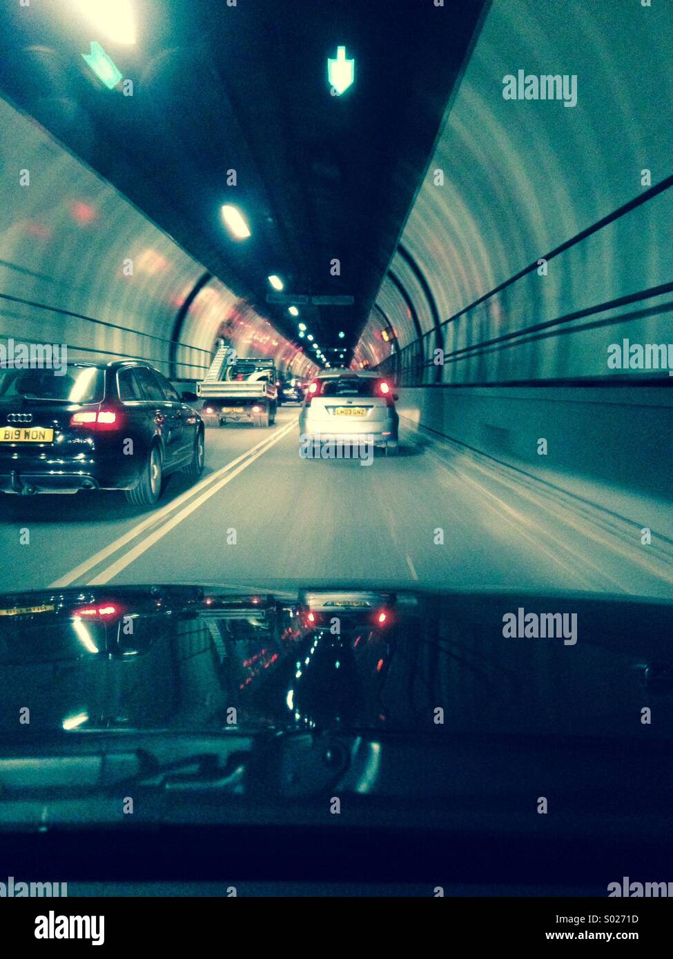Road tunnel traffic blur Stock Photo