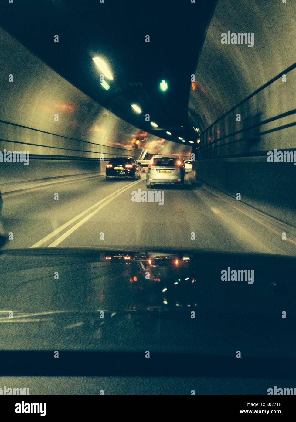 Road tunnel traffic blur Stock Photo