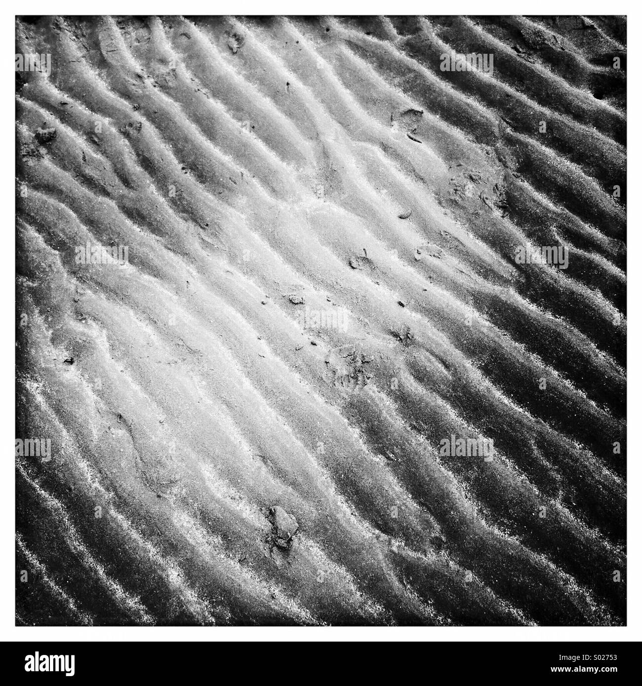 Sand ripples on beach (black & white) Stock Photo