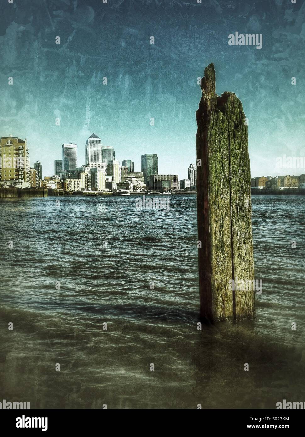 Canary Wharf and London docklands from the shore of the thames near Limehouse. - Smartphone Captured Stock Image