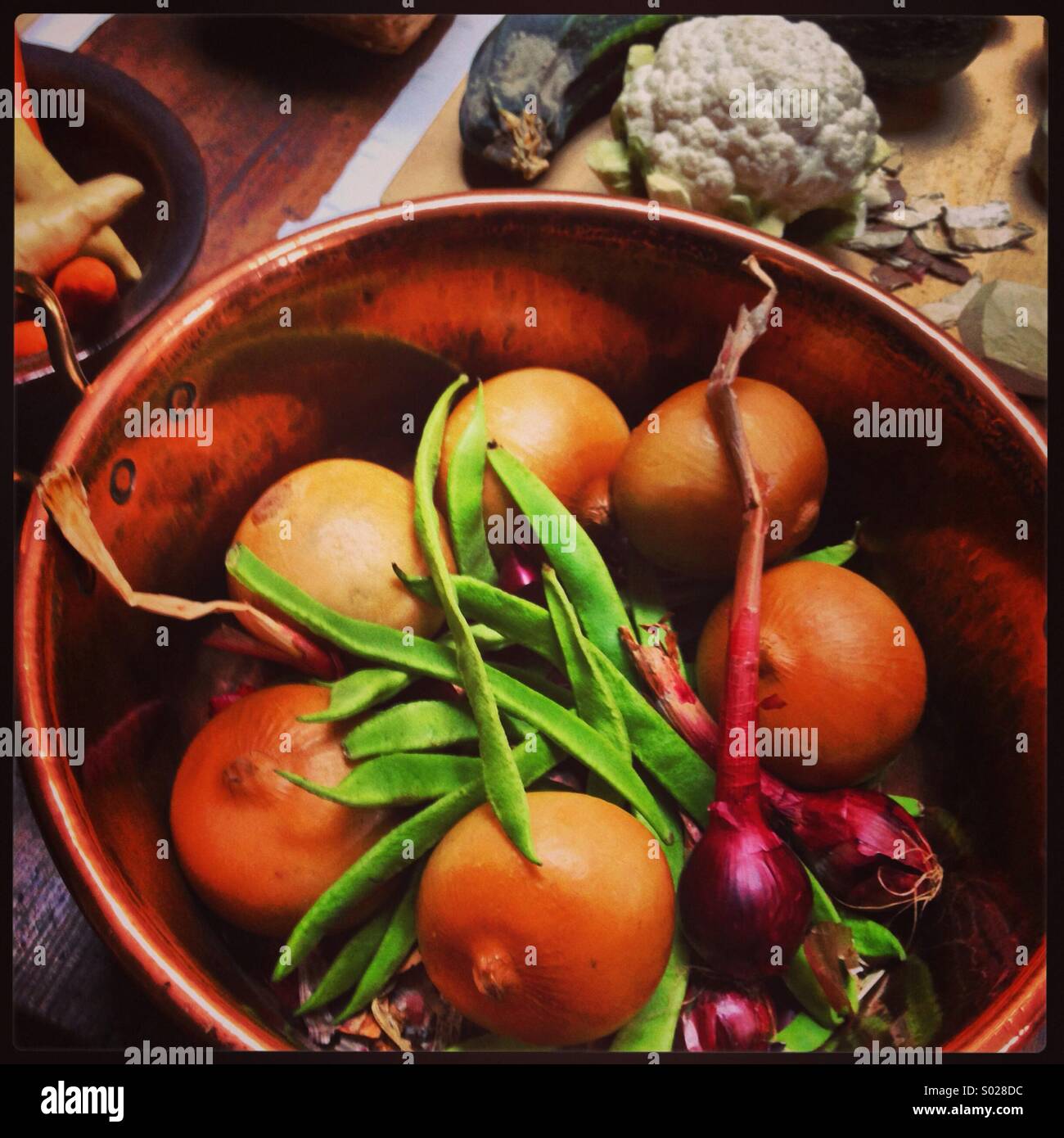 Vegetables in a copper pot - Smartphone Captured Stock Image Vegetables in a copper pot - Smartphone Captured Stock Image