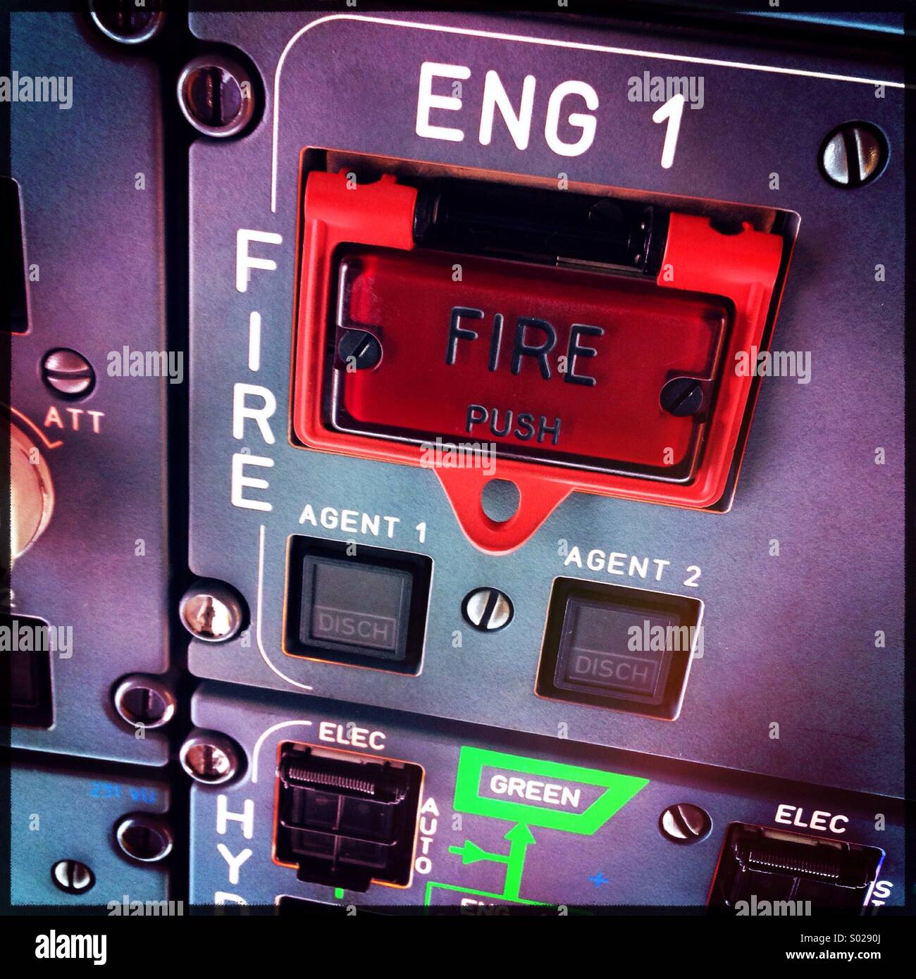 Aircraft's fire extinguisher button - Smartphone Captured Stock Image