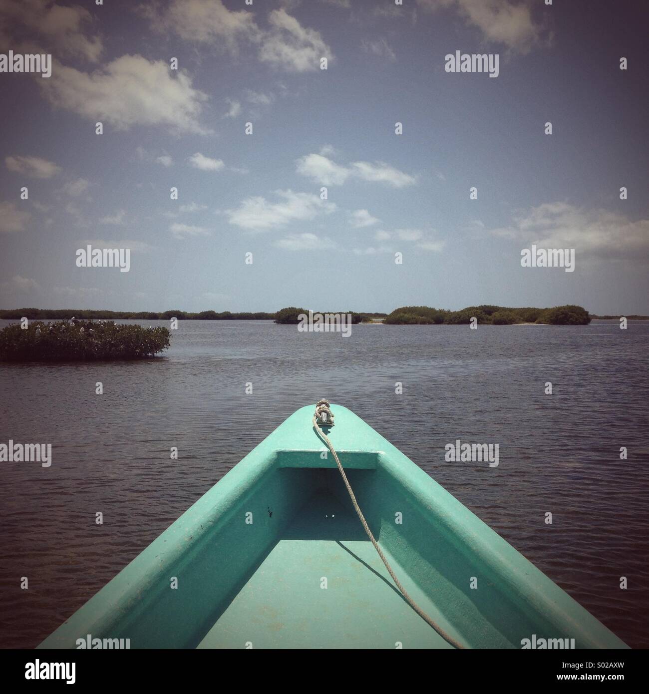 Bow of small boat, on a lagoon Stock Photo