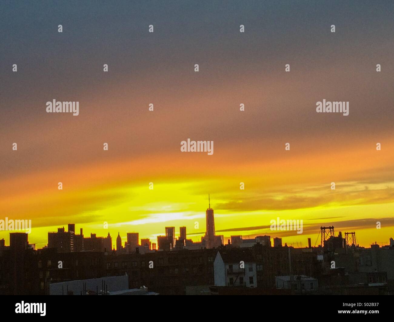 Yellow sky in NYC Stock Photo