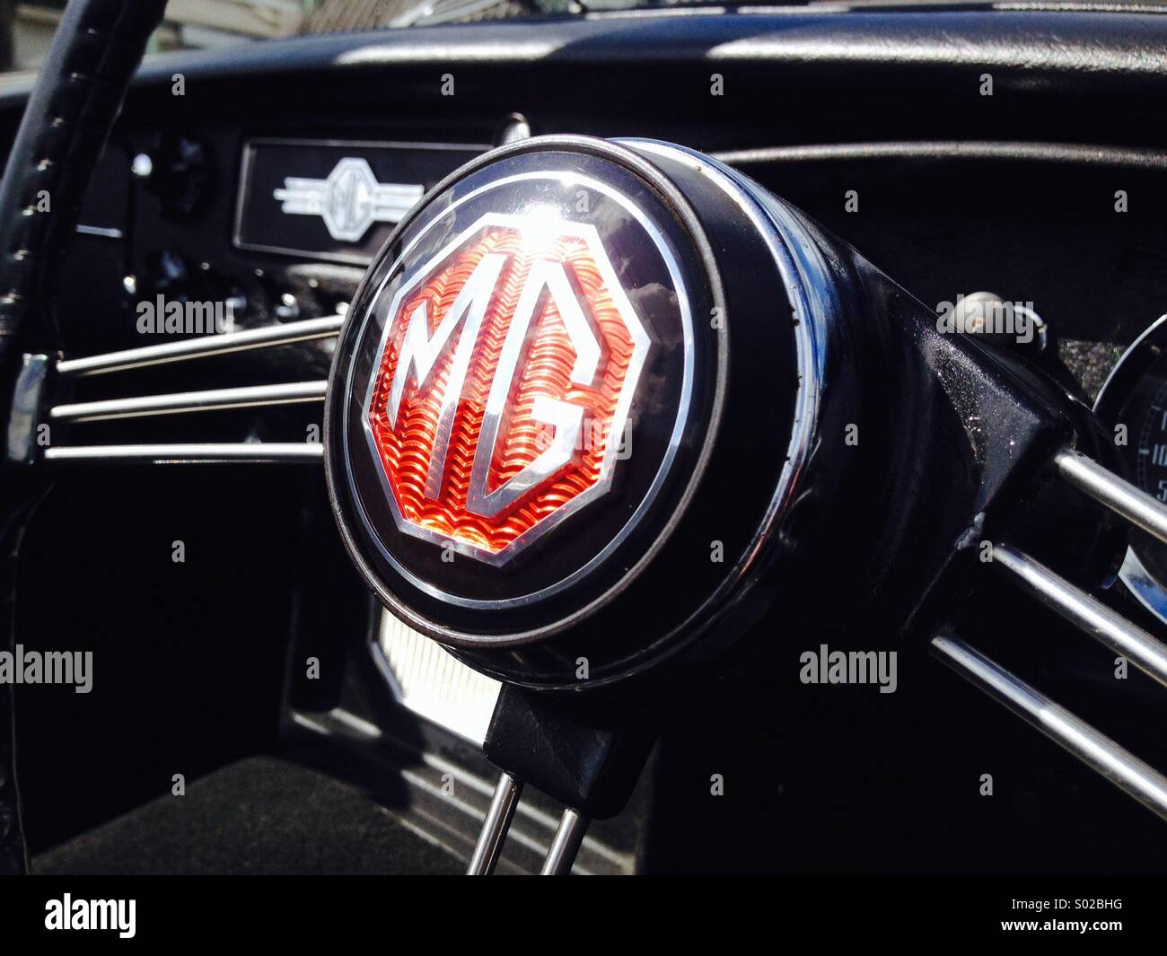 MG classic car steering wheel - Smartphone Captured Stock Image