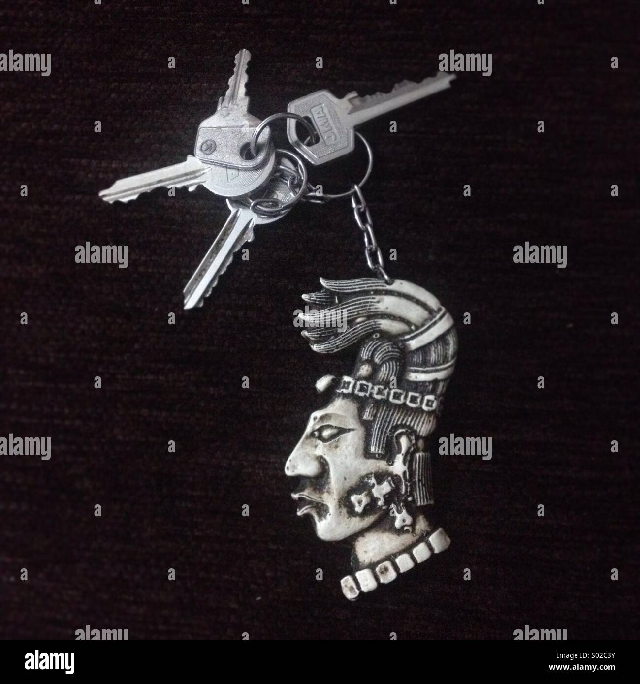 Key chain with the image of Mayan ruler Pakal - Smartphone Captured Stock Image