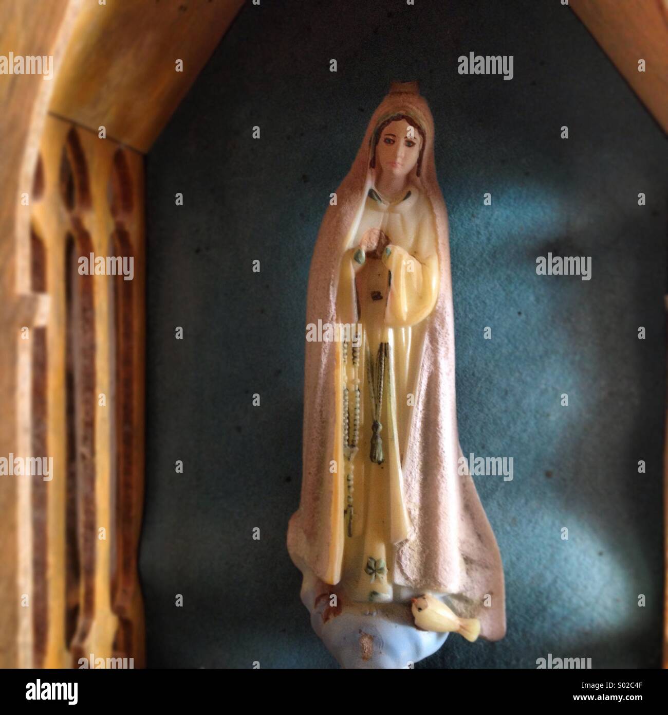 An image of Our Lady of Fatima decorates a church in Villaluenga del Rosario, Sierra de Grazalema, Cadiz province, Andalusia, Spain Stock Photo