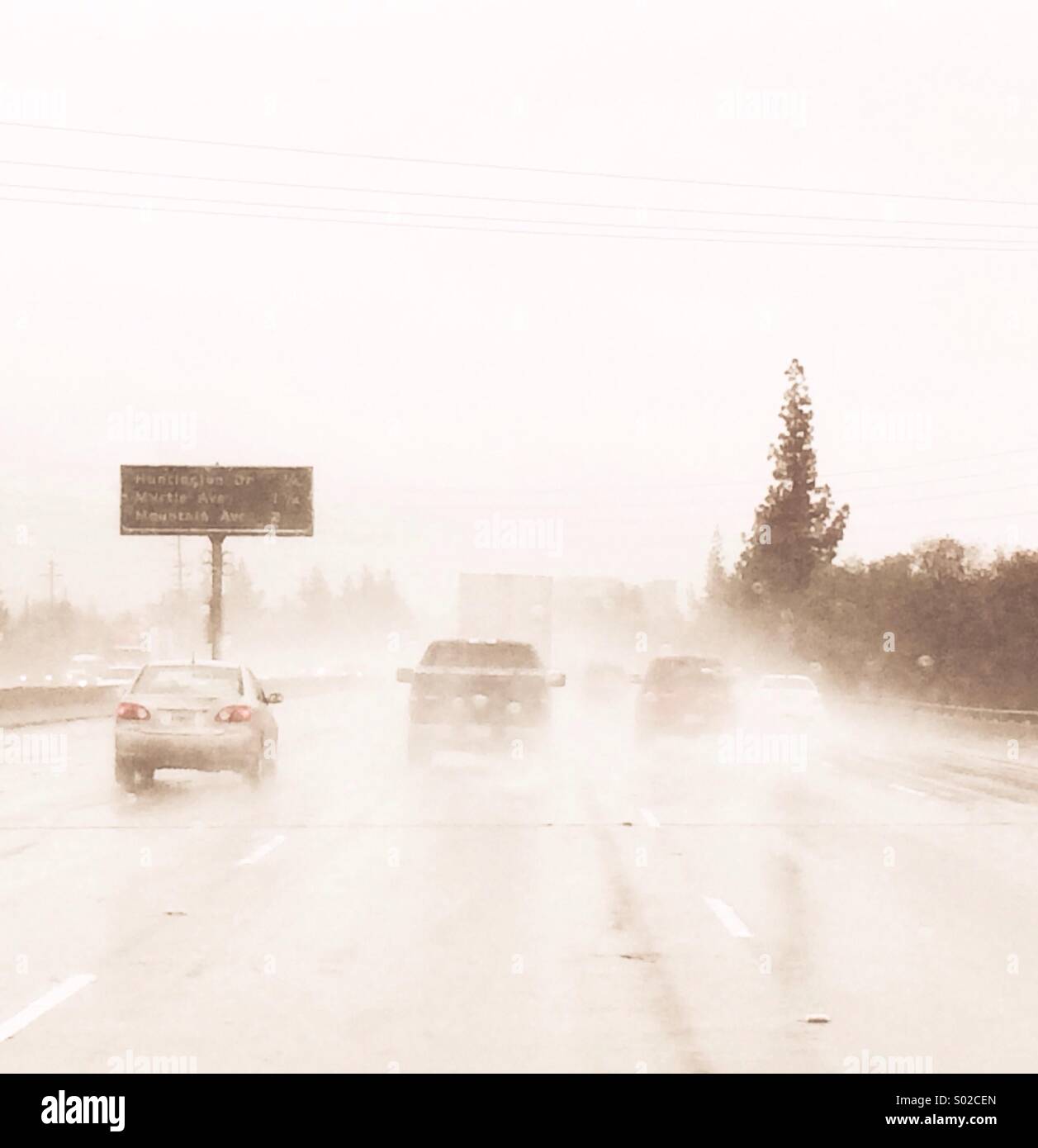 Rainy freeway driving - Smartphone Captured Stock Image