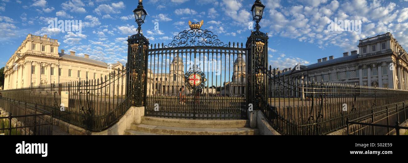 Greenwich University campus panoramic view from river steps. The university is on the site of the Old Royal Naval College. - Smartphone Captured Stock Image