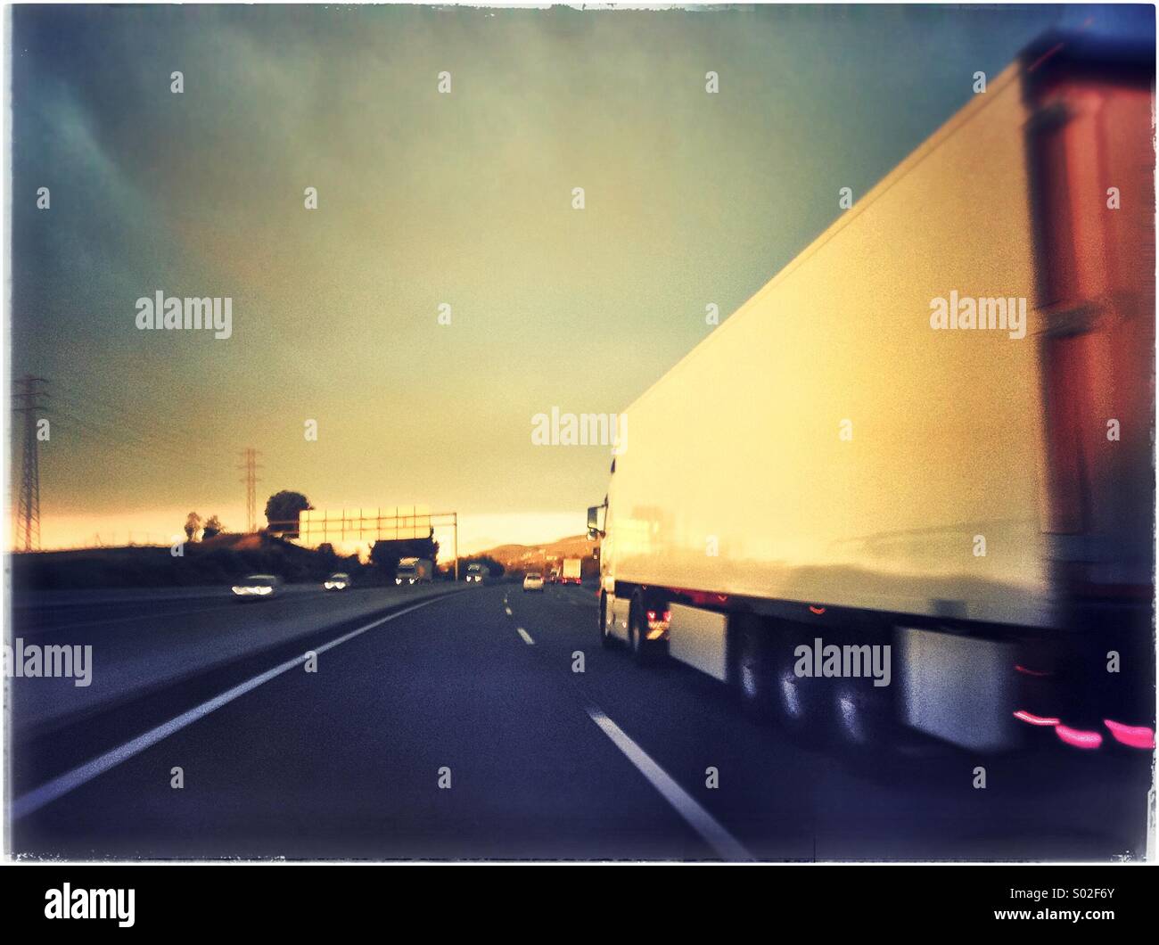 Traffic in a motorway, Barcelona, Catalonia, Spain Stock Photo