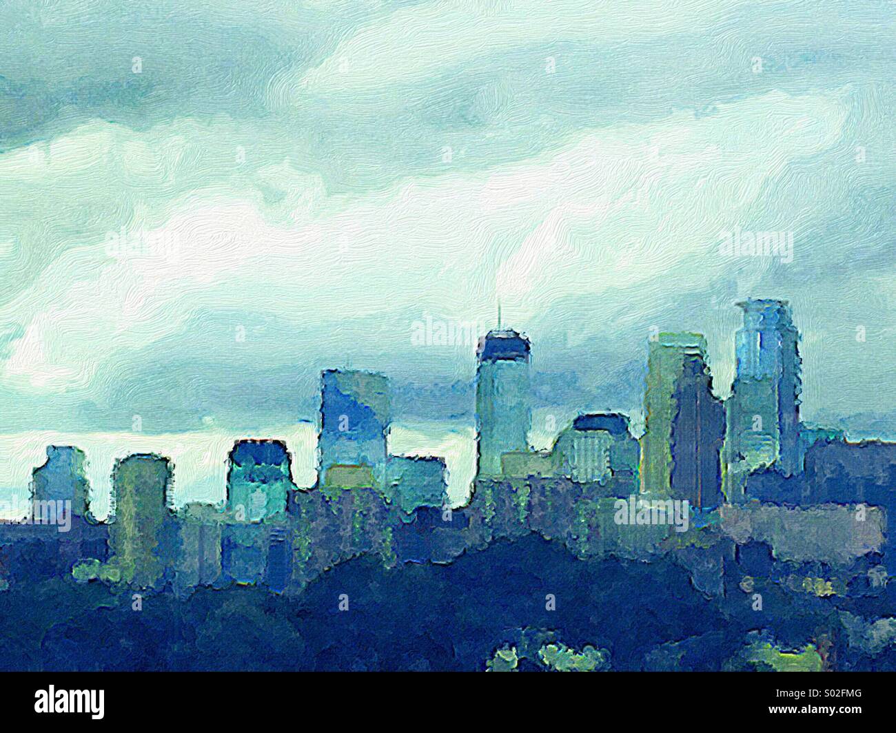 Watercolor wash effect Minneapolis skyline Stock Photo