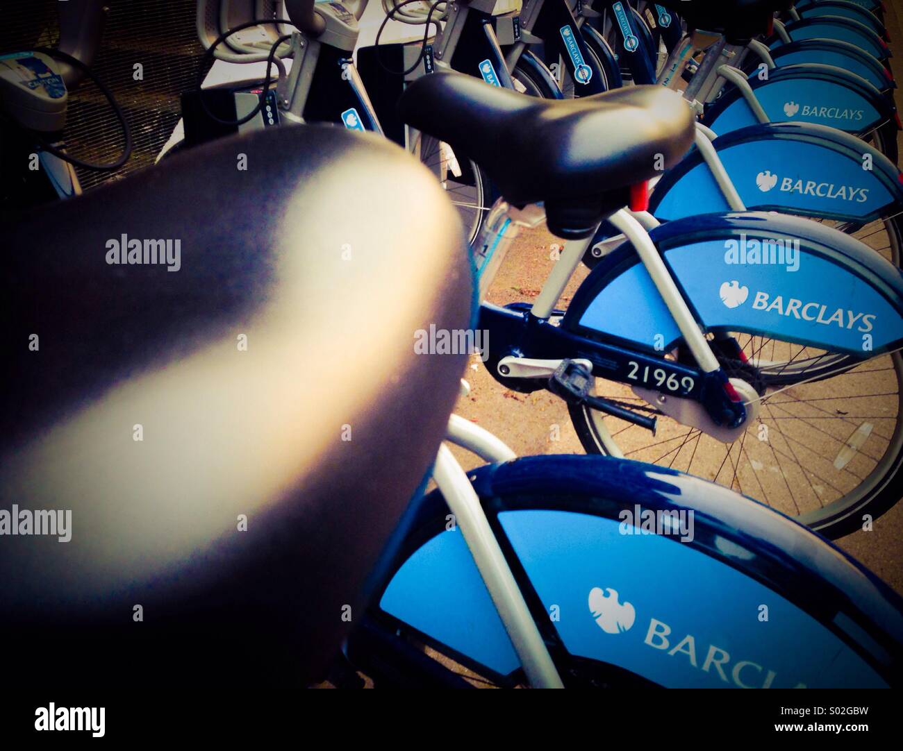 Row of Boris bikes - Smartphone Captured Stock Image