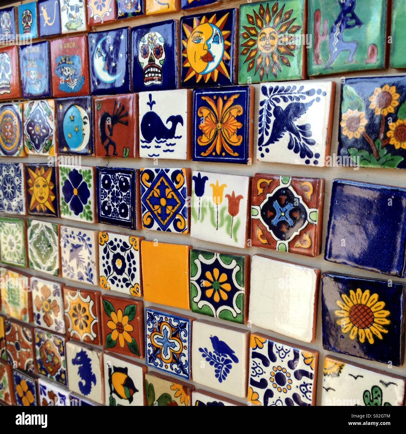 Mexican ceramic tiles on display Stock Photo