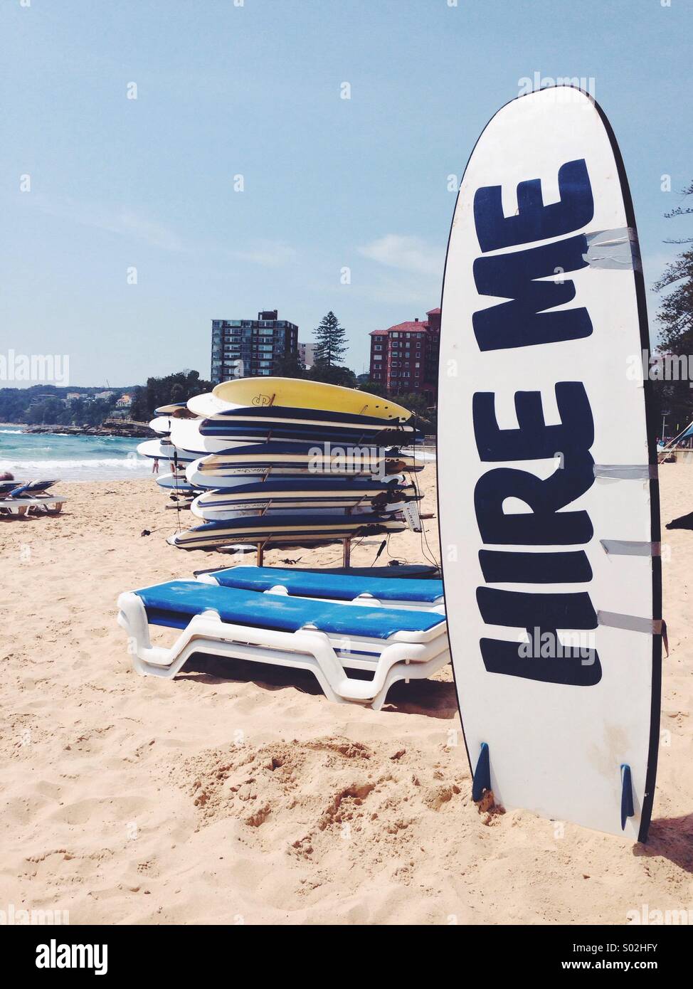 Surf boards on Manly beach, Sydney, Australia Stock Photo