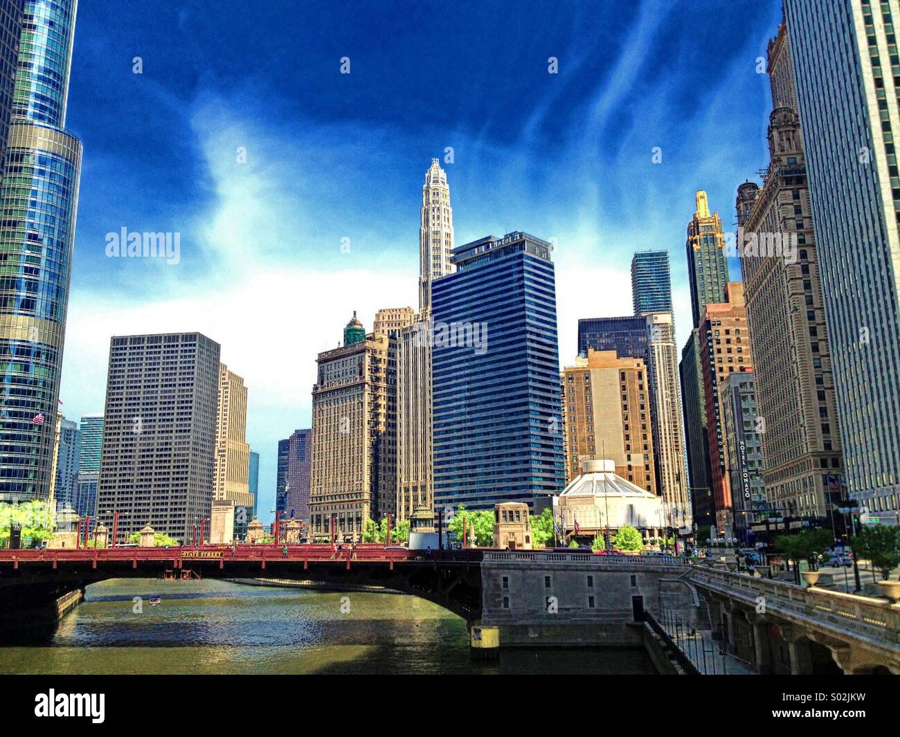 Chicago Skyline and State Street Bridge Stock Photo