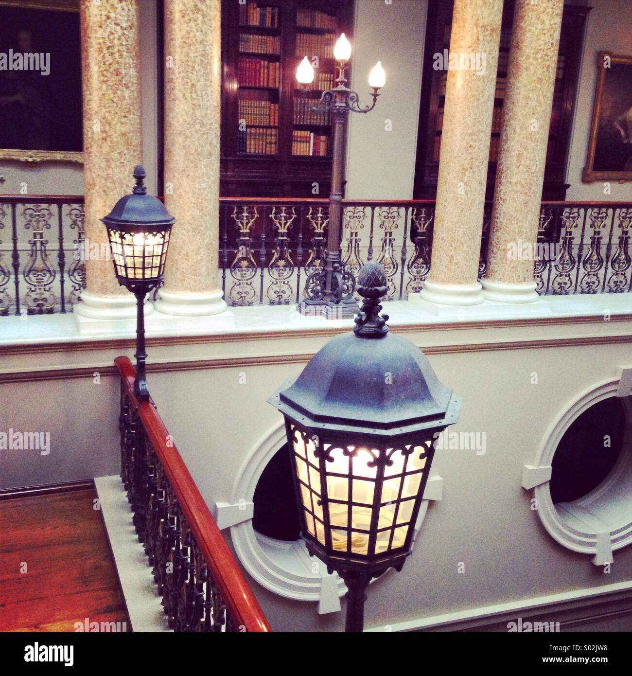 Lights at the top of a staircase in a stately home - Smartphone Captured Stock Image